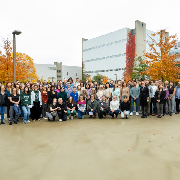 group photo of students outside on campus