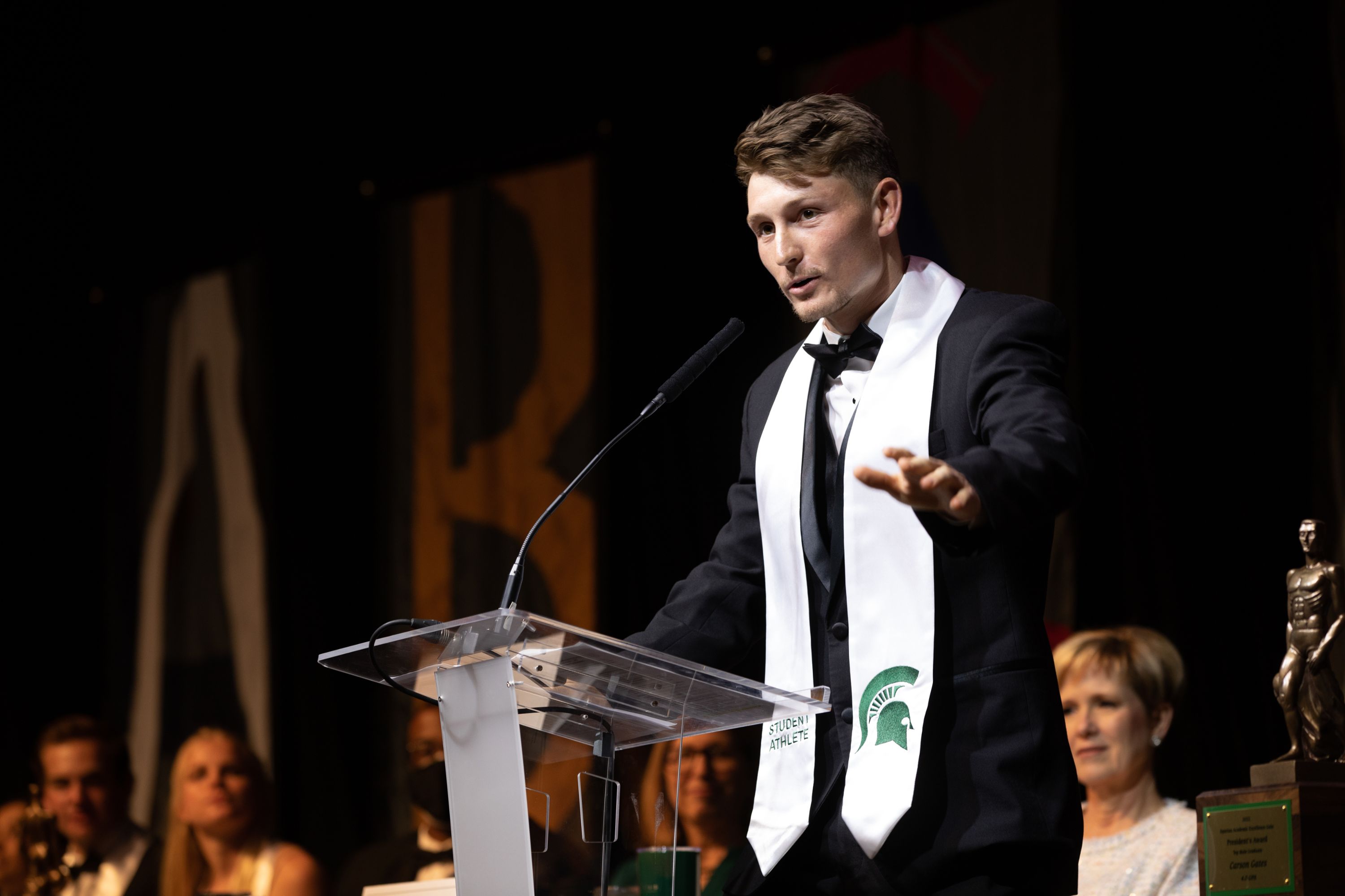Picture of Carson Gates during the 25th anniversary of the Spartan Academic Excellence Gala on April 11, 2022 at the Breslin Center.